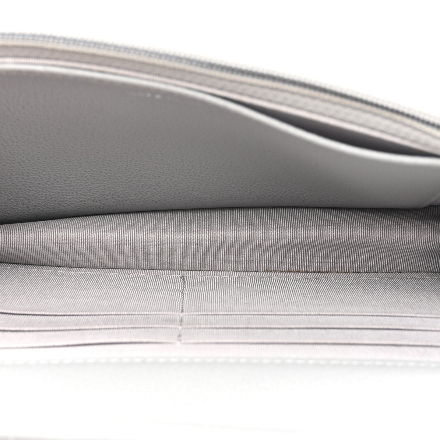 Grained Calfskin Quilted CC Box Wallet On Chain WOC Grey