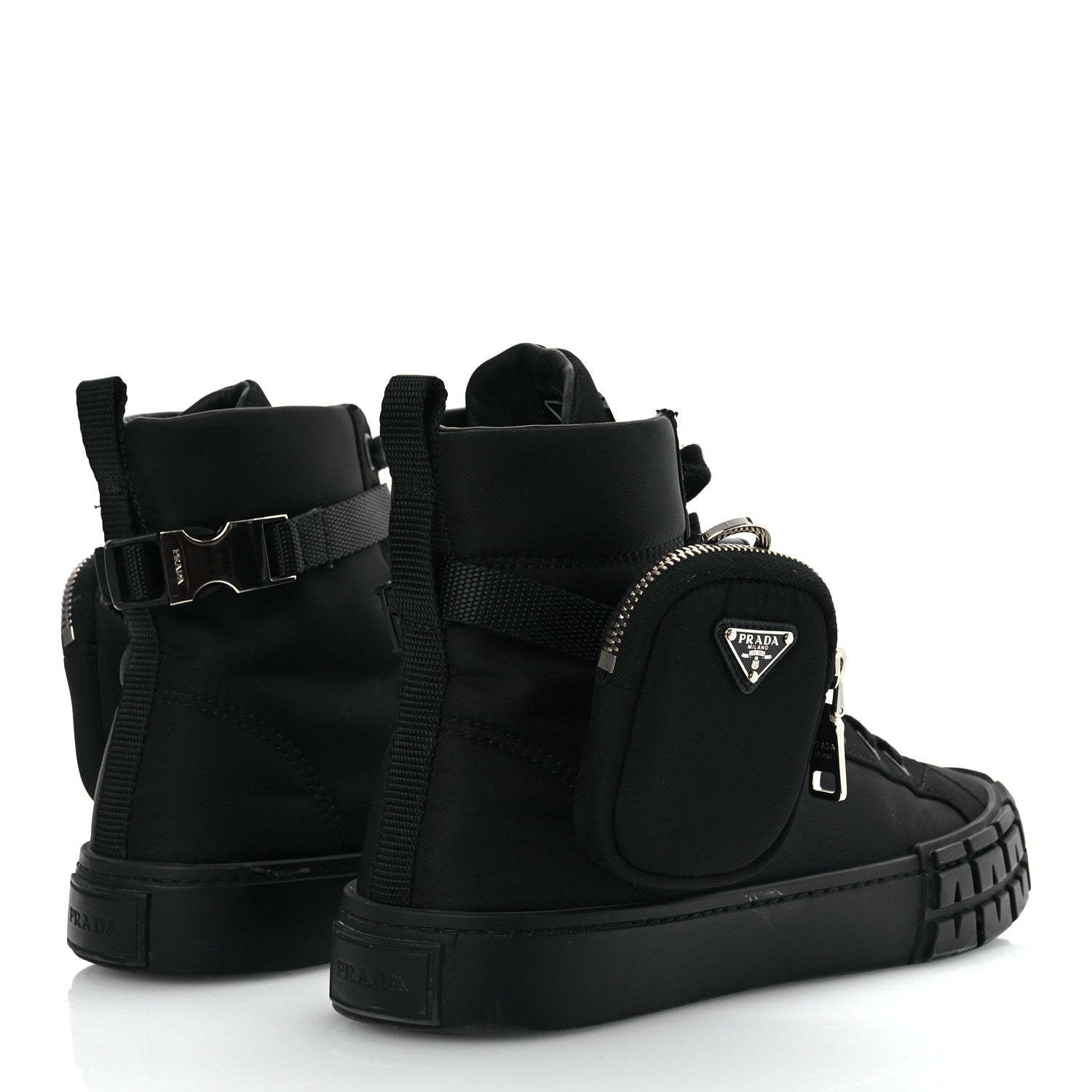 Prada Re-Nylon Gabardine Triangle Womens Wheel Pouch Pocket High Top Sneakers 39 Black 5 of 17