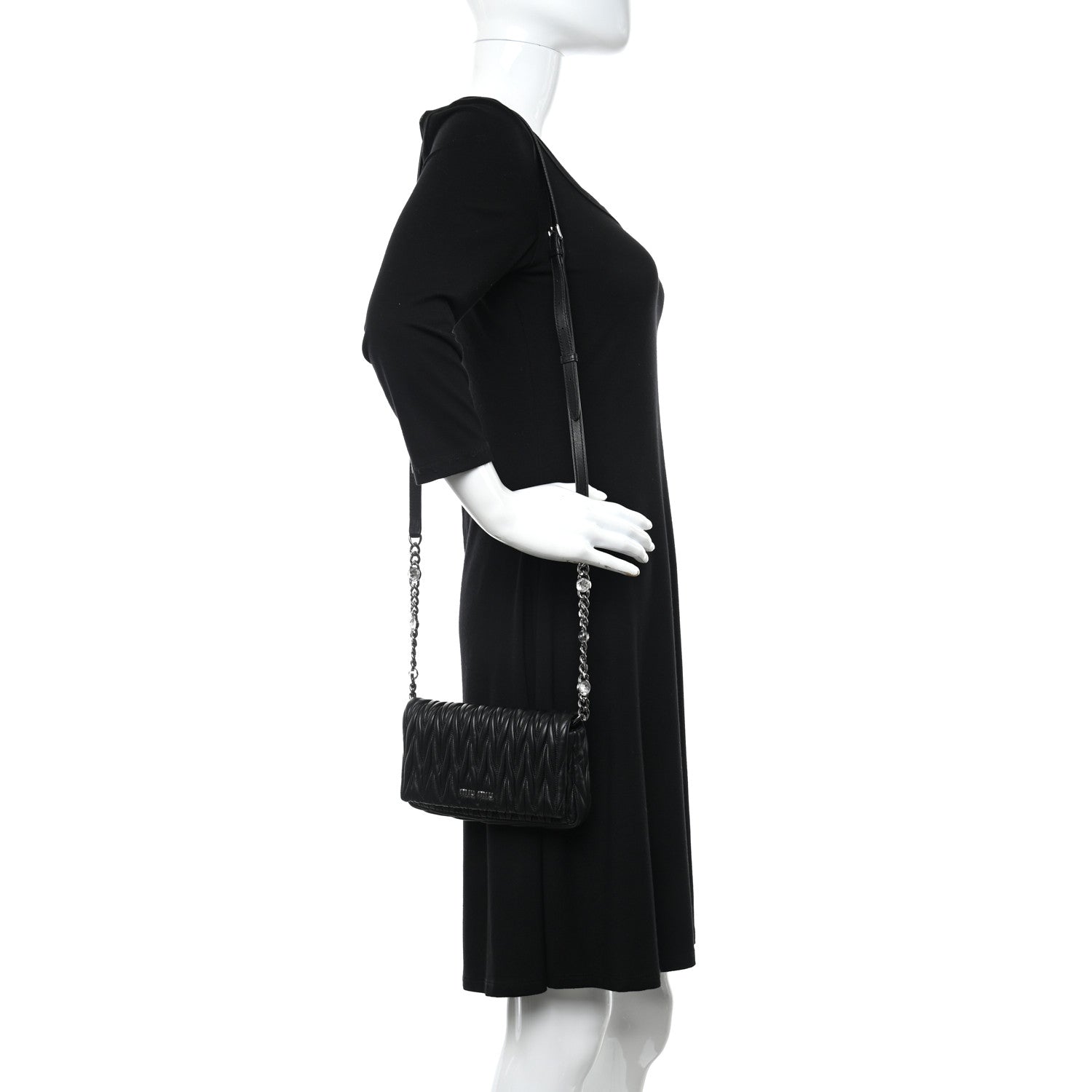 Miu Miu Nappa Matelasse Crystal Chain Crossbody Bag Black 2 of 9