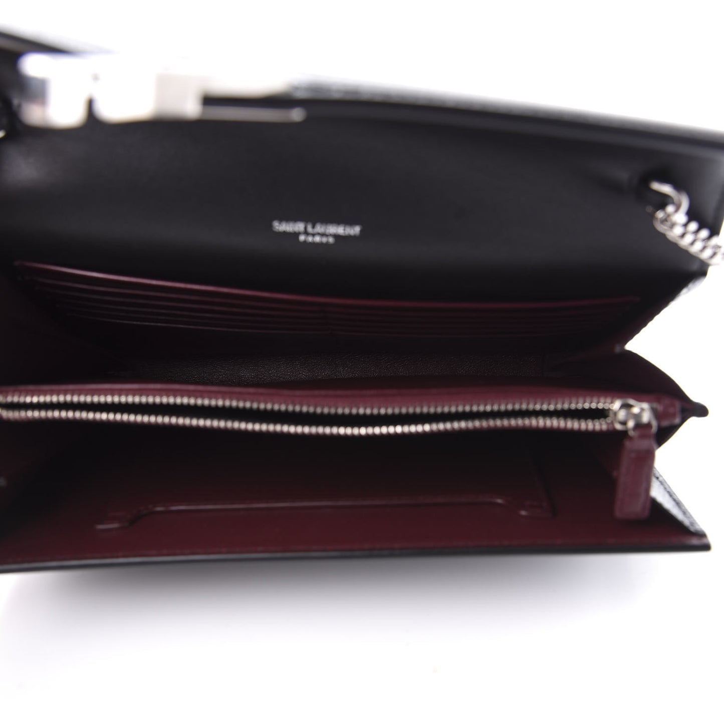 Calfskin Lizard Embossed Monogram Cassandra Chain Wallet Black