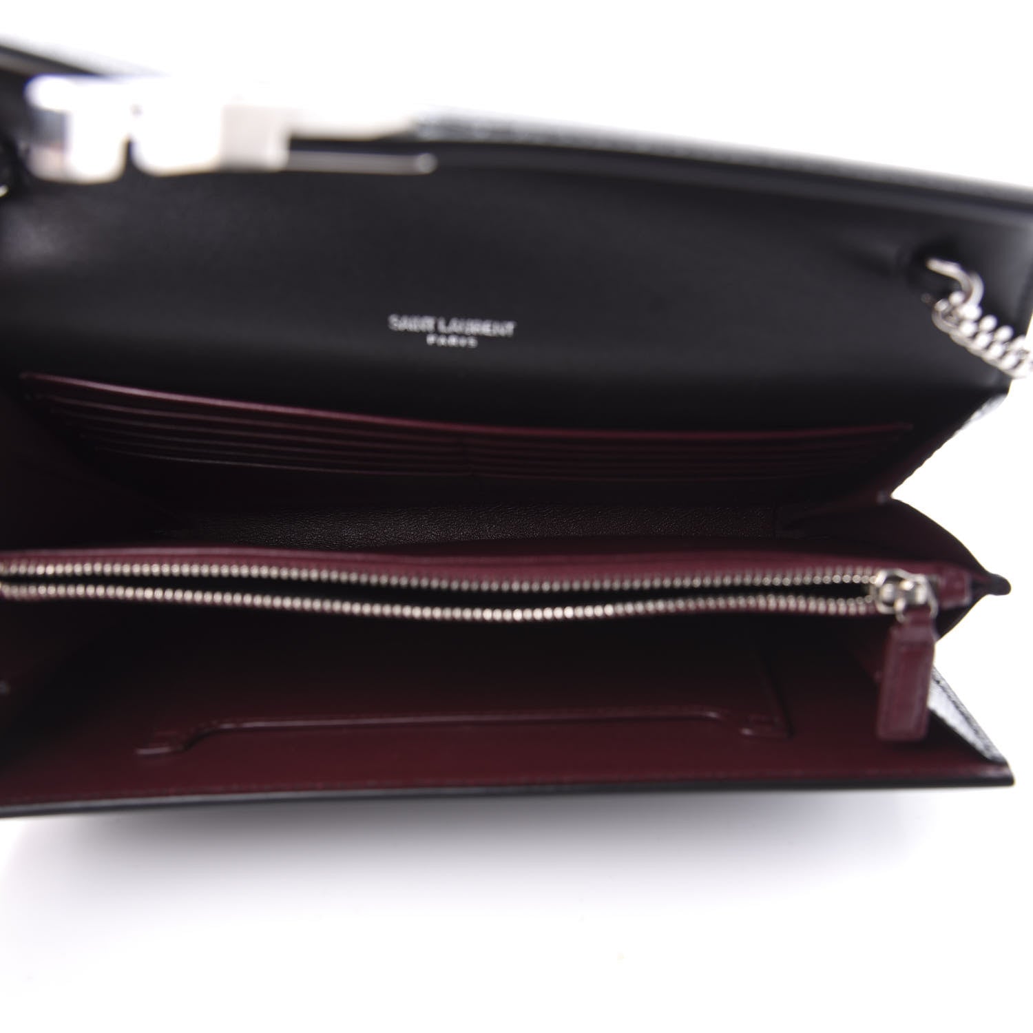 Saint Laurent Calfskin Lizard Embossed Monogram Cassandra Chain Wallet Black 5 of 9