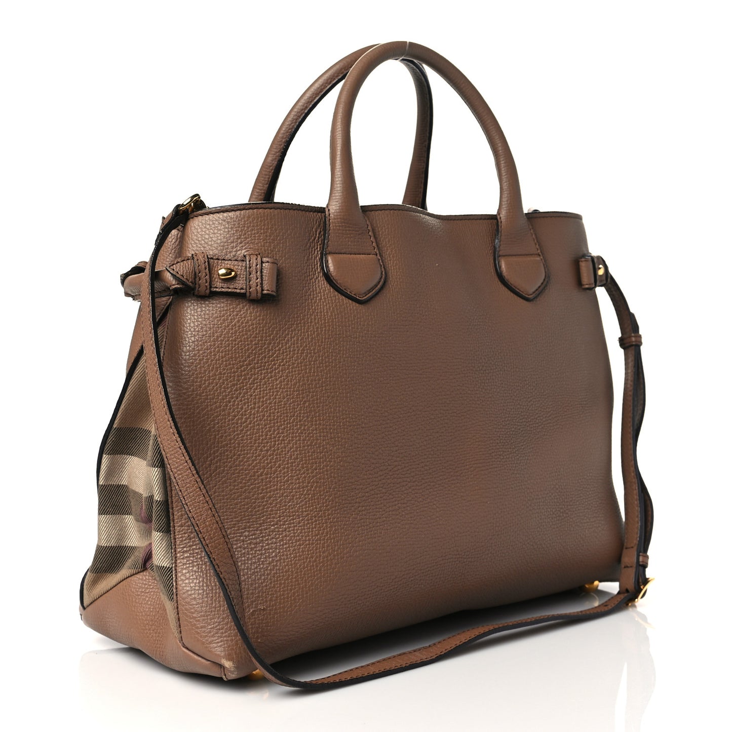 Grainy Calfskin House Check Medium Banner Tote Dark Sand