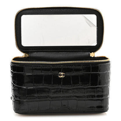 Chanel Calfskin Crocodile Embossed Exoticoco Small Top Handle Vanity Case With Chain Black 2 of 11