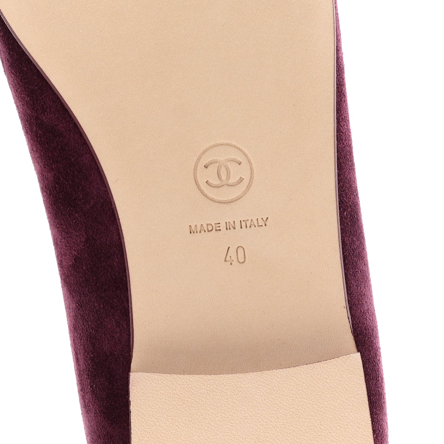 Suede Patent Calfskin Cap Toe CC Ballerina Flats 40 Burgundy
