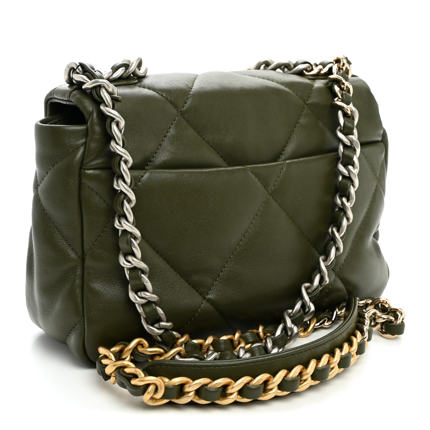 Lambskin Quilted Medium Chanel 19 Flap Khaki