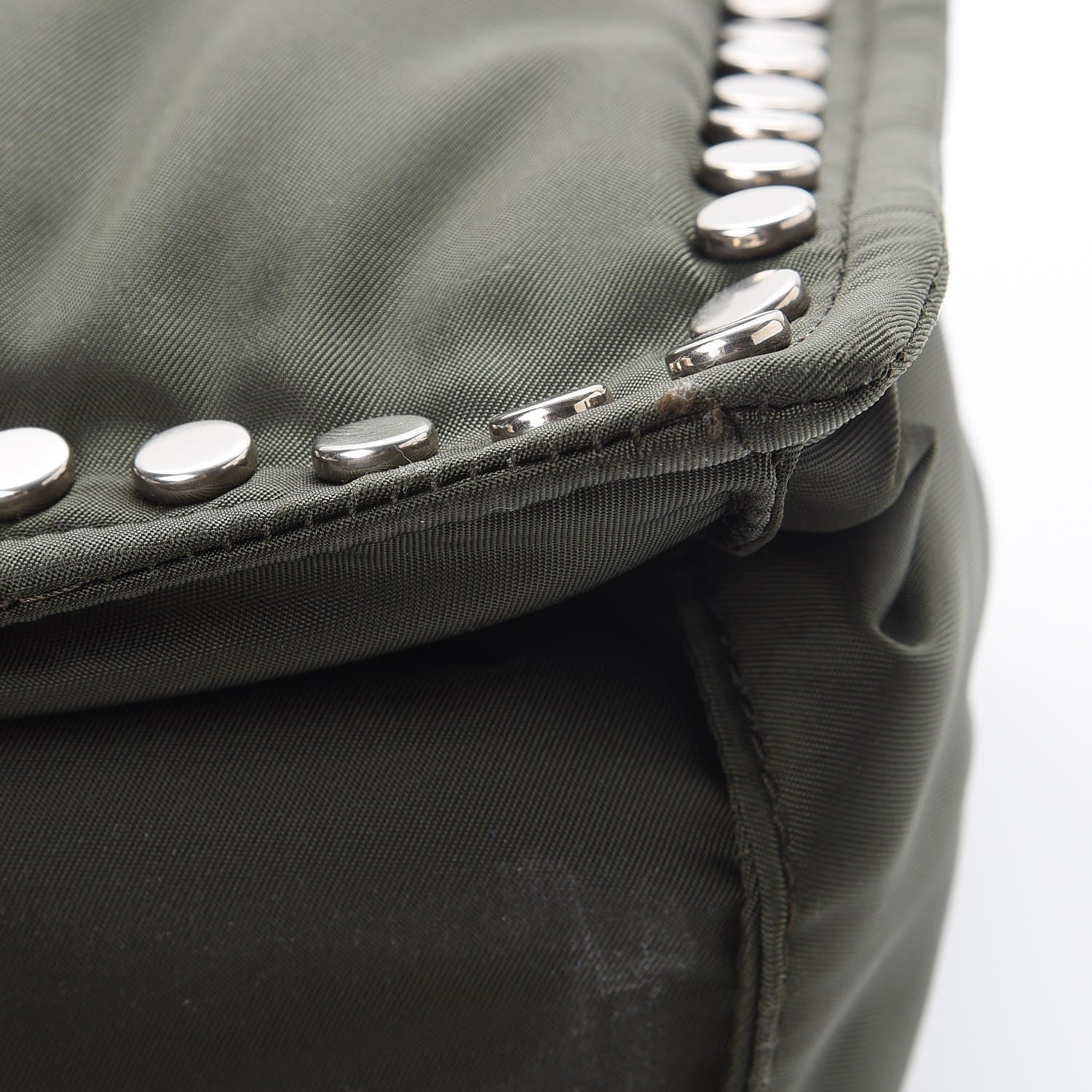 Prada Tessuto Nylon Etiquette Studded Tote Military Green 10 of 11