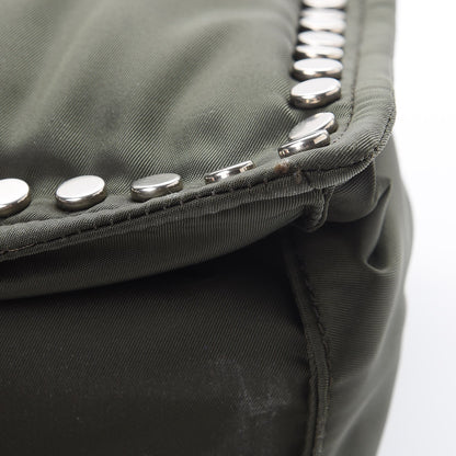 Prada Tessuto Nylon Etiquette Studded Tote Military Green 10 of 11