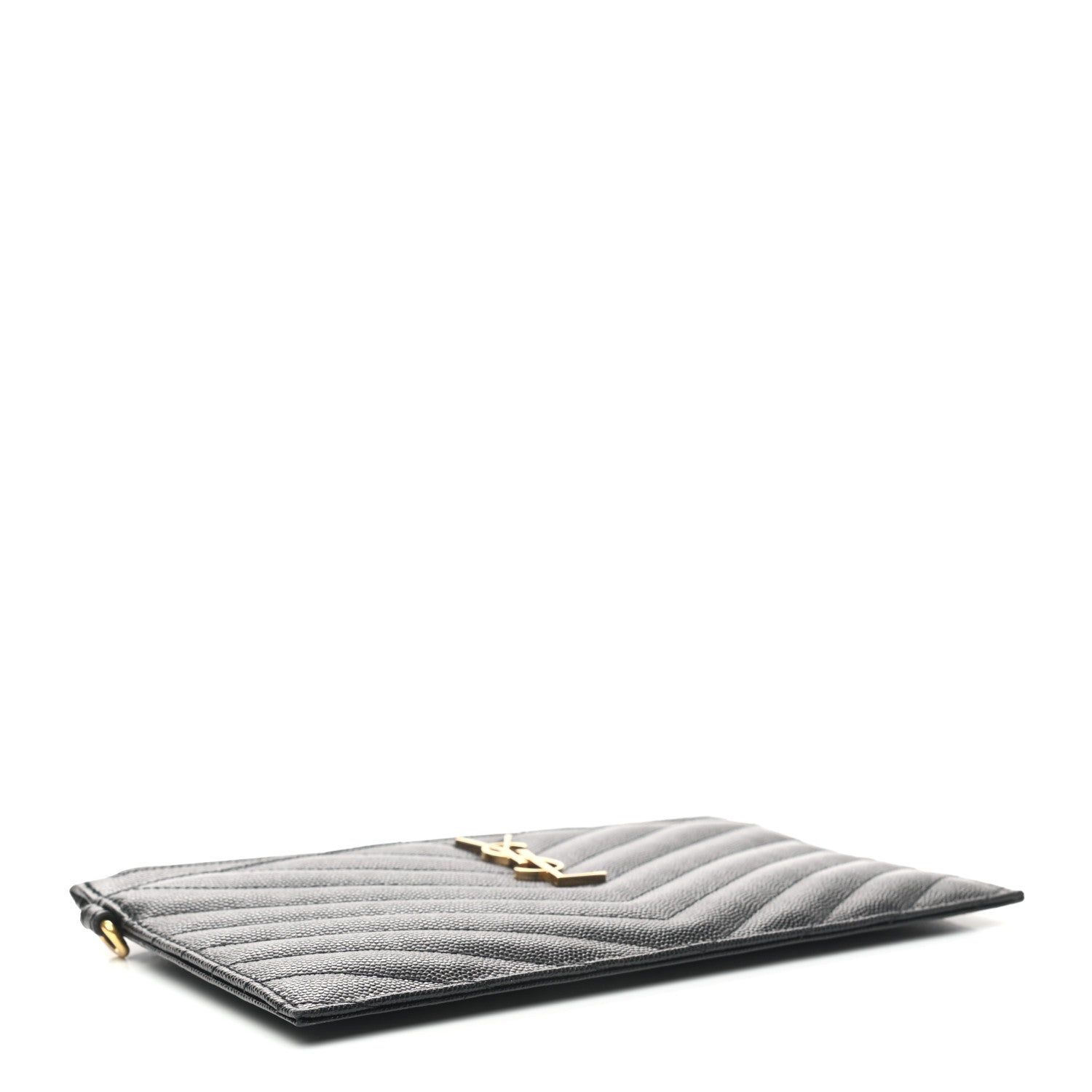 Saint Laurent Grain De Poudre Chevron Monogram Large Bill Pouch Black 4 of 7