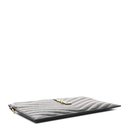 Saint Laurent Grain De Poudre Chevron Monogram Large Bill Pouch Black 4 of 7