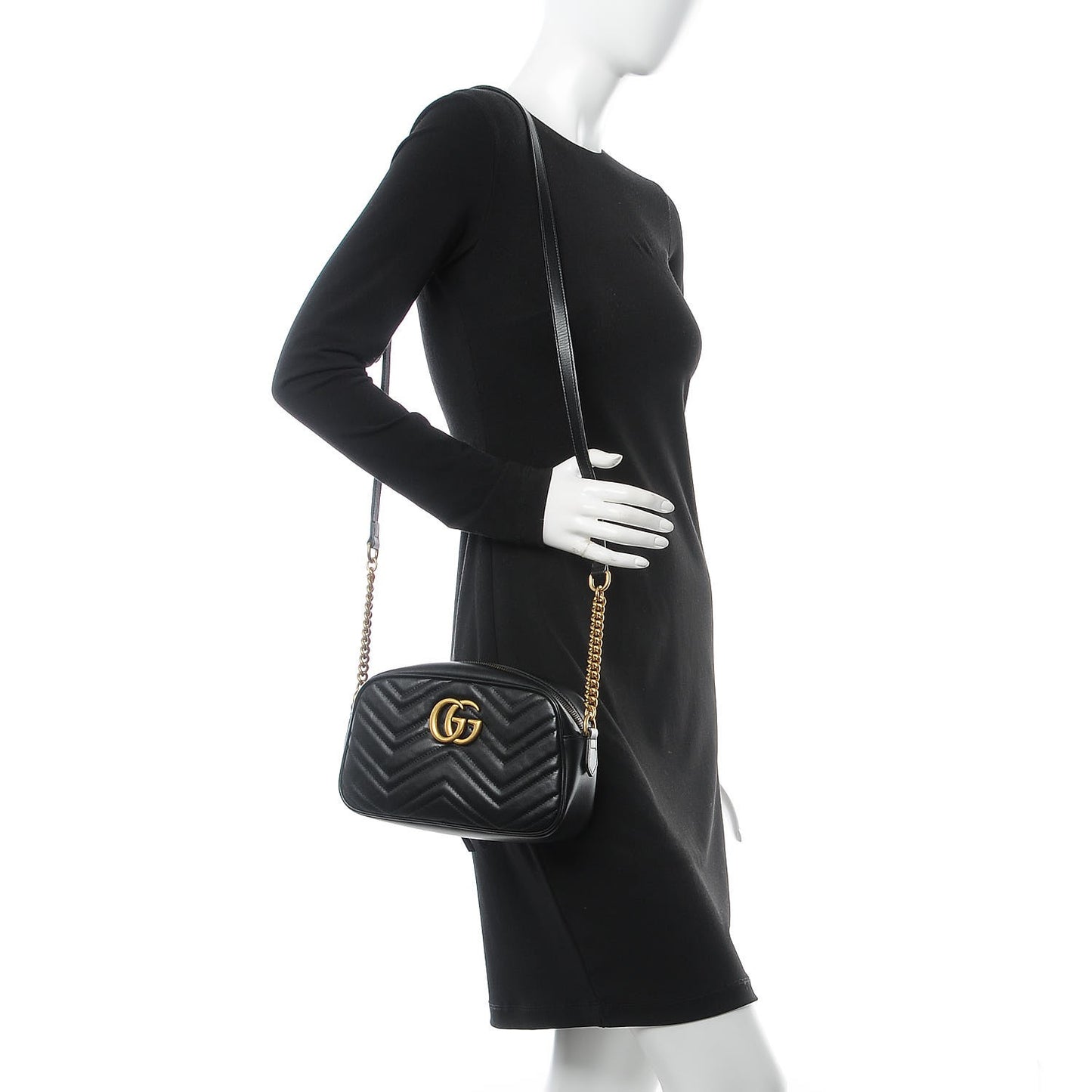 Calfskin Matelasse Small GG Marmont Chain Shoulder Bag Black