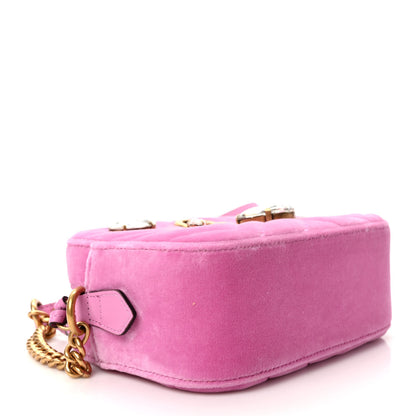 Gucci Velvet Matelasse Marquise Crystals Mini GG Marmont Chain Shoulder Bag Malva 4 of 9