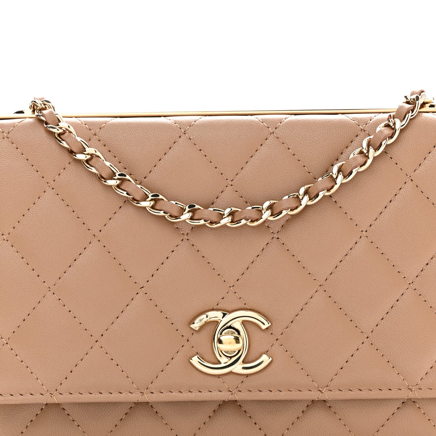Lambskin Quilted Trendy CC Wallet On Chain WOC Beige