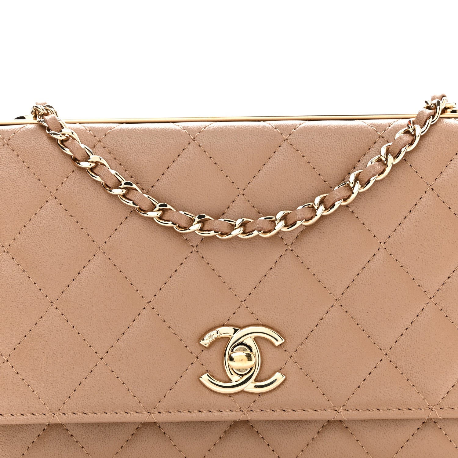 Chanel Lambskin Quilted Trendy CC Wallet On Chain WOC Beige 9 of 12