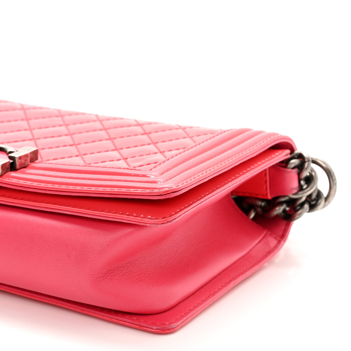 Patent Calfskin Enamel Quilted Medium Boy Flap Dark Pink