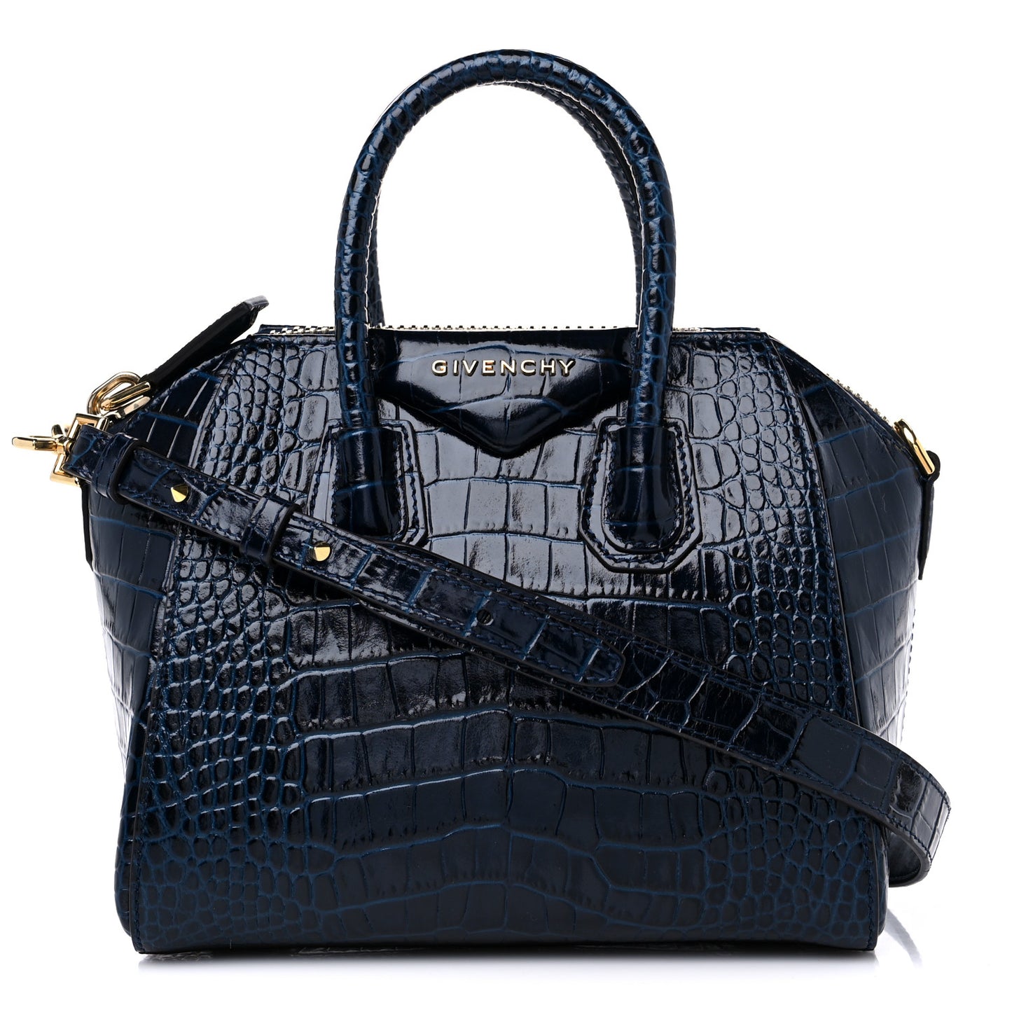 Calfskin Crocodile Embossed Mini Antigona Navy