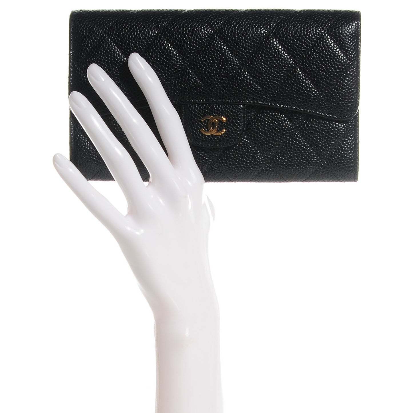 Caviar Quilted Long Flap Wallet Black