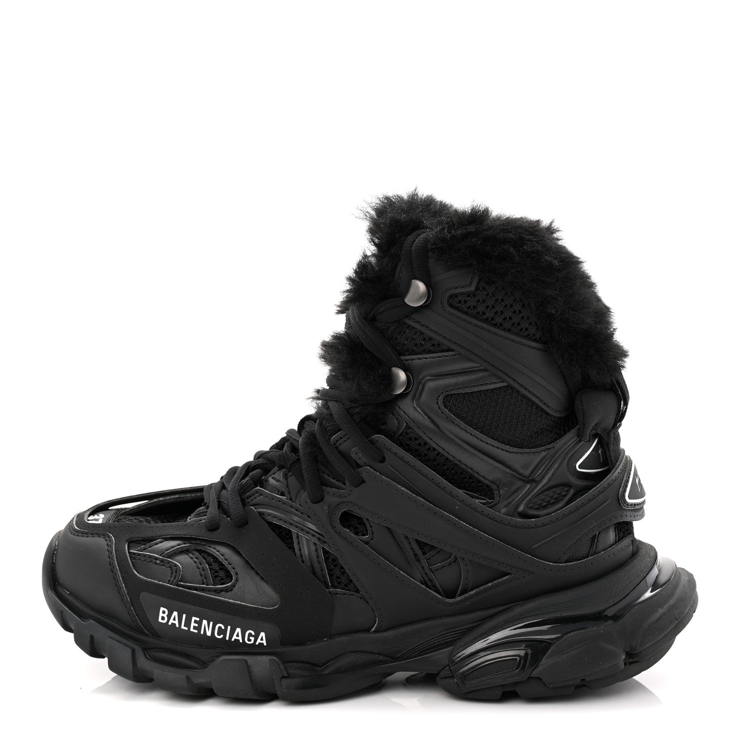 Balenciaga Mesh Nylon Faux Fur Womens Track Hike Sneakers 37 Black 1 of 9