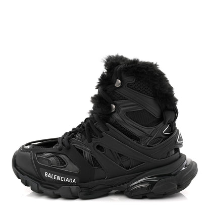 Balenciaga Mesh Nylon Faux Fur Womens Track Hike Sneakers 37 Black 1 of 9
