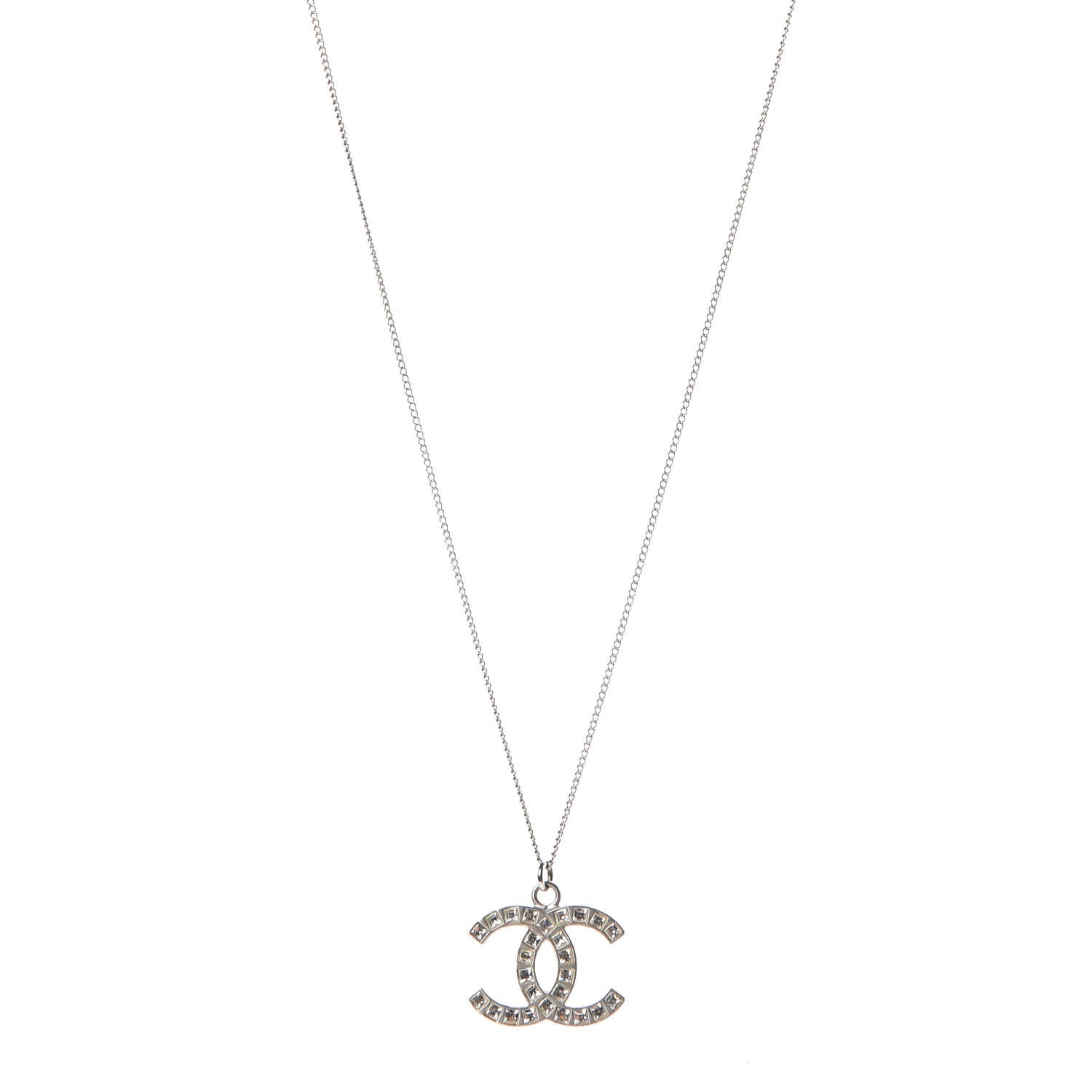 Chanel Baguette Crystal CC Necklace Silver 1 of 4