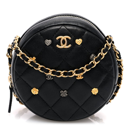 Chanel Lambskin Quilted Studded Round Clutch With Chain Black 1 of 10