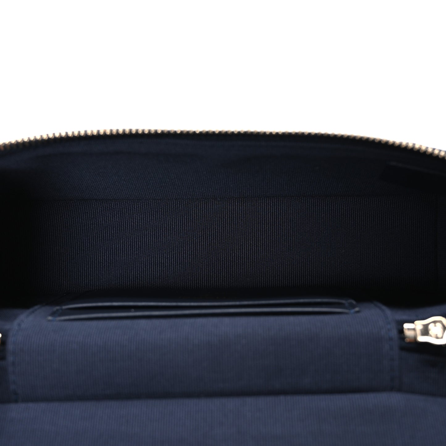 Denim Quilted Top Handle Slim Vanity Case With Chain Dark Blue Orange