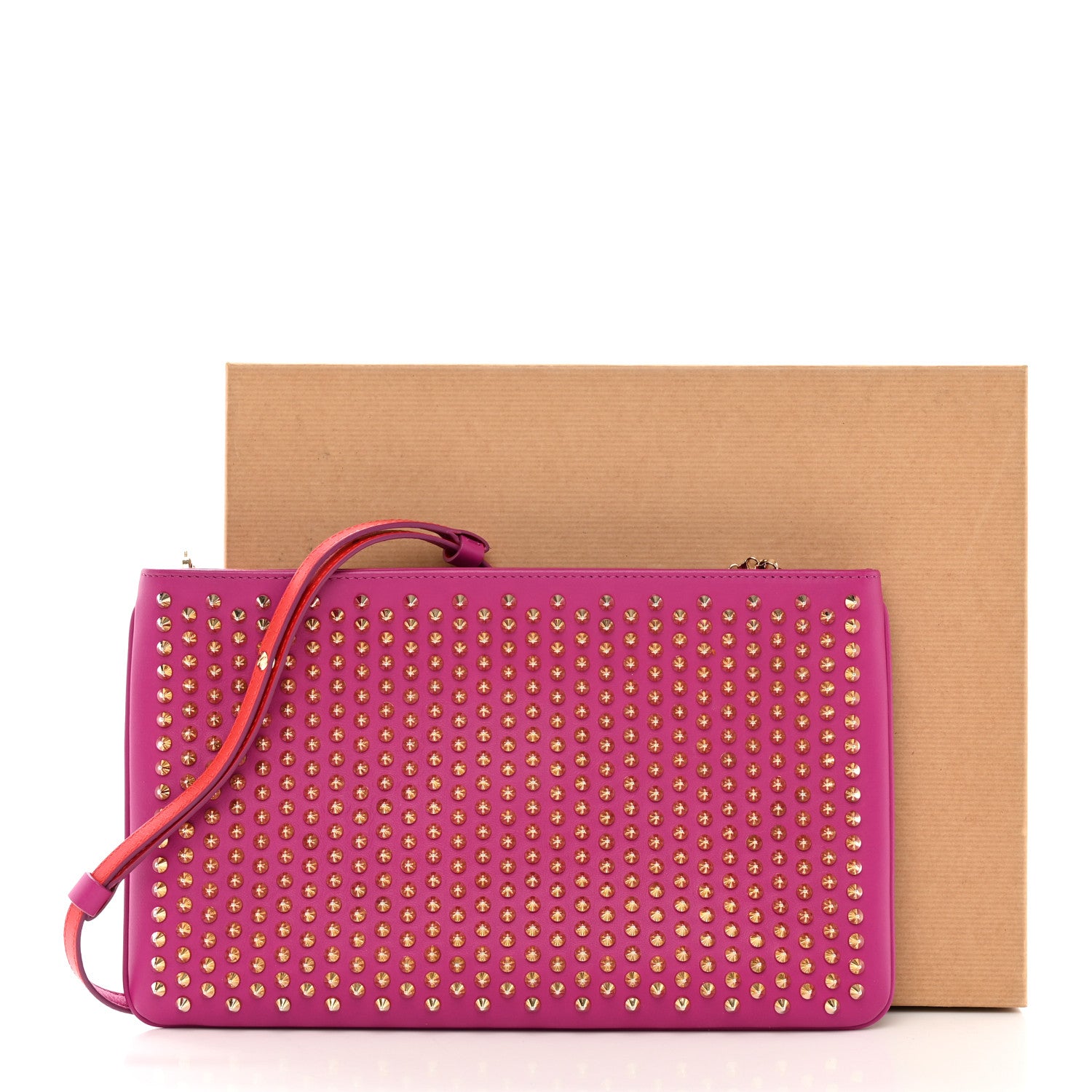 Christian Louboutin Calfskin Studded Loubiposh Chain Clutch Rose Indien Gold 10 of 10