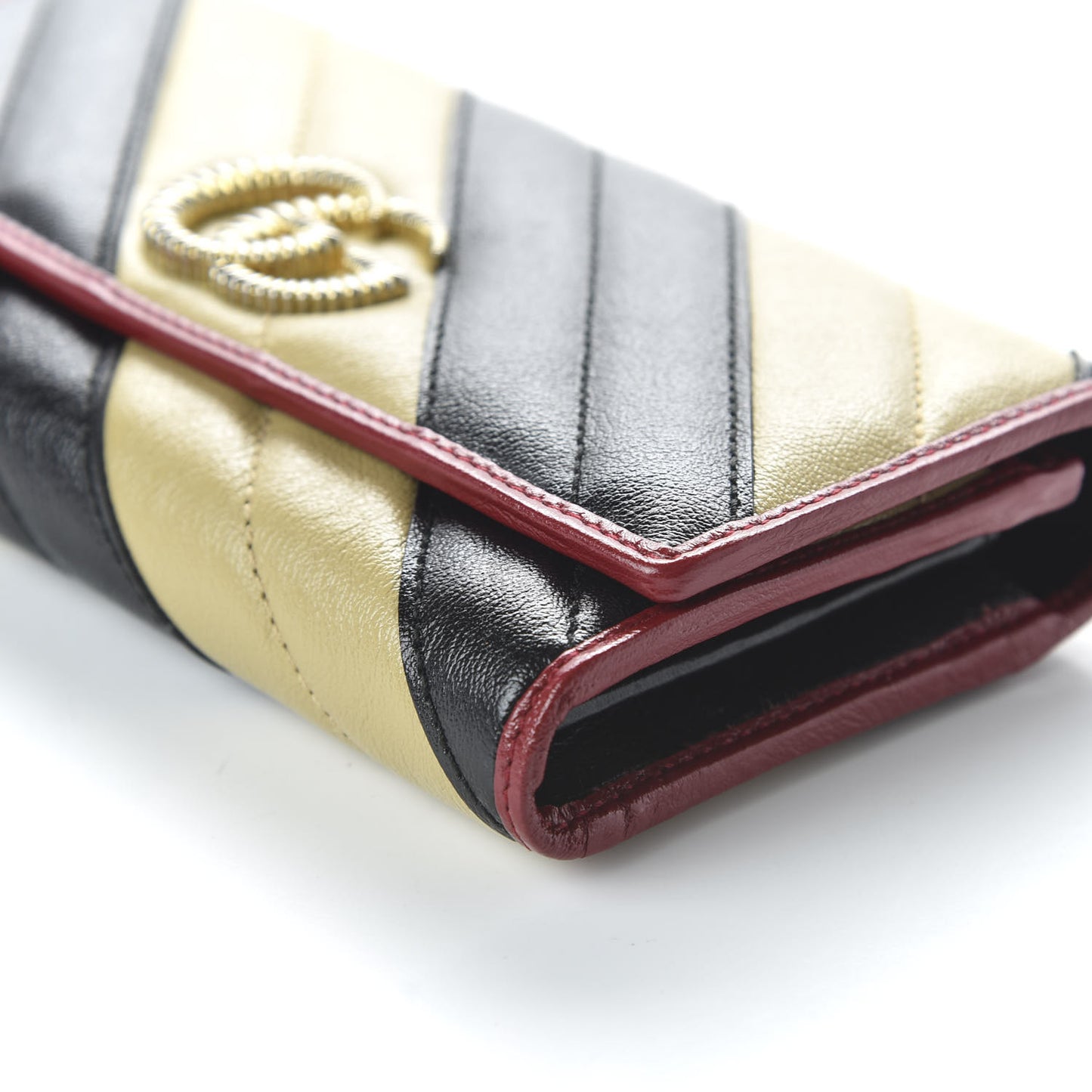 Azalea Calfskin Matelasse Diagonal Patchwork Torchon GG Marmont Continental Wallet Black Beige Romantic Cerise