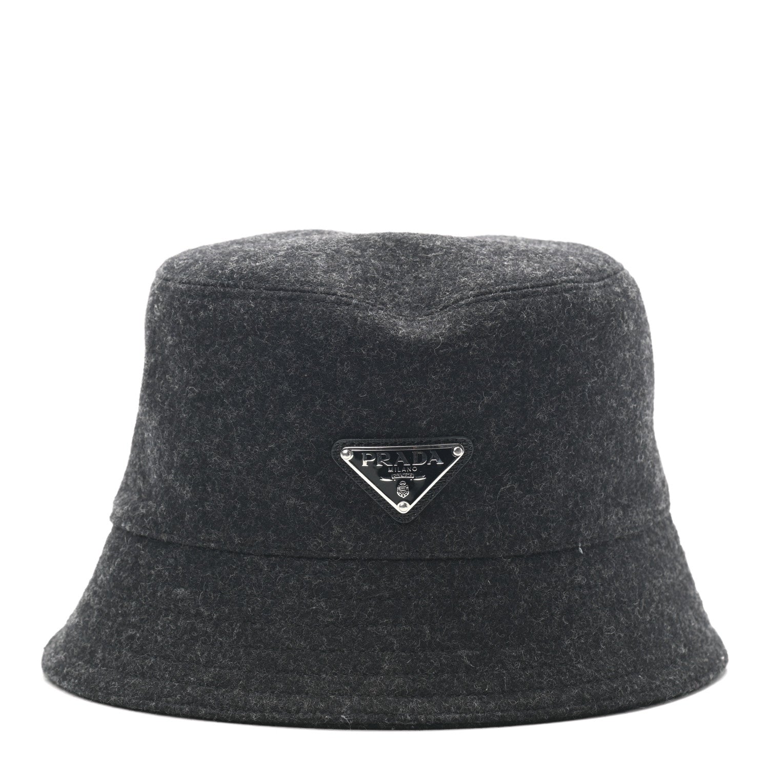 Prada Authentic Loden Wool Metal Triangle Logo Bucket Hat L Anthracite 3 of 8