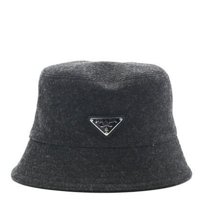 Prada Authentic Loden Wool Metal Triangle Logo Bucket Hat L Anthracite 3 of 8