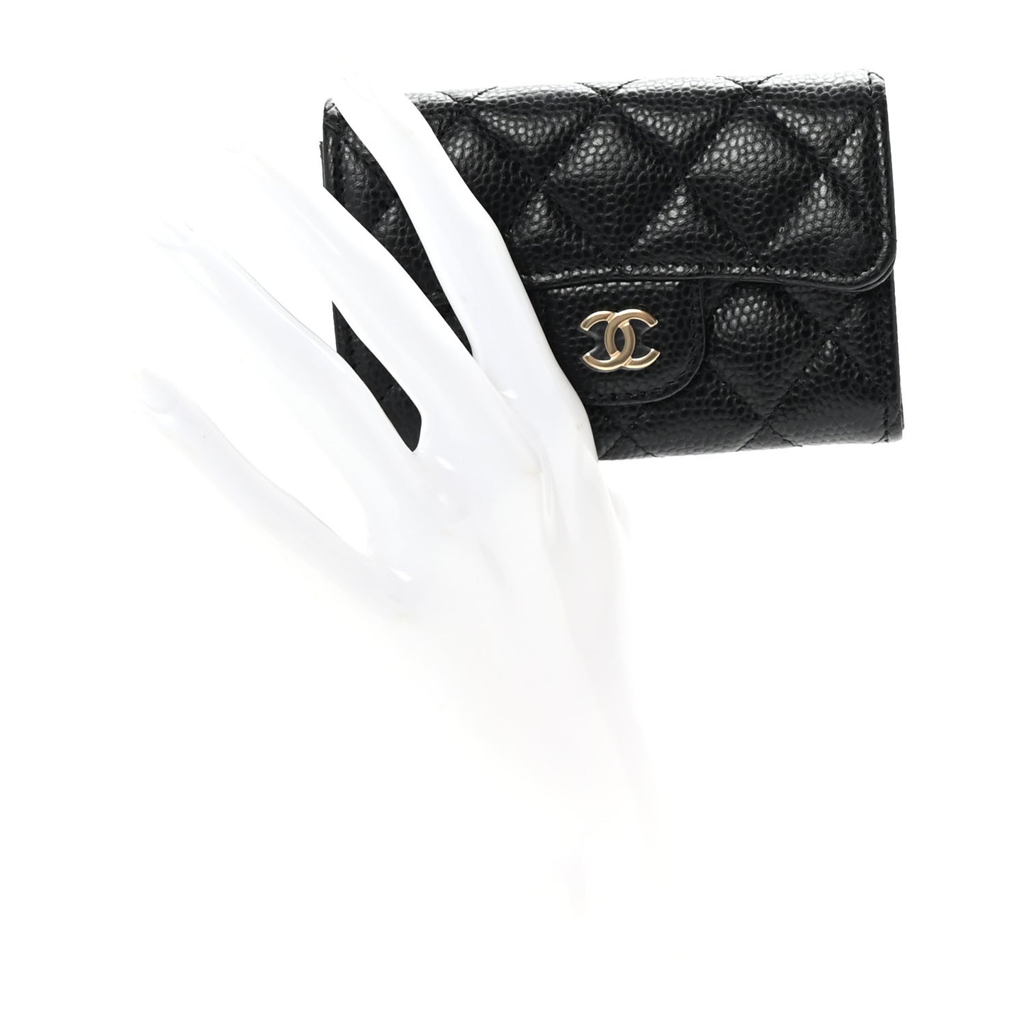Caviar Quilted Flap Card Holder Wallet Black