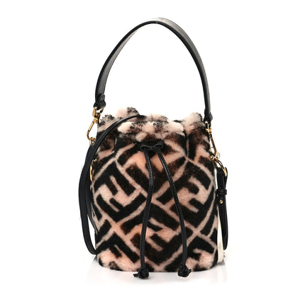 Fendi Shearling F is Fendi Macro FF 1974 Diagonal Mini Mon Tresor Bucket Bag Light Rose Black 1 of 10