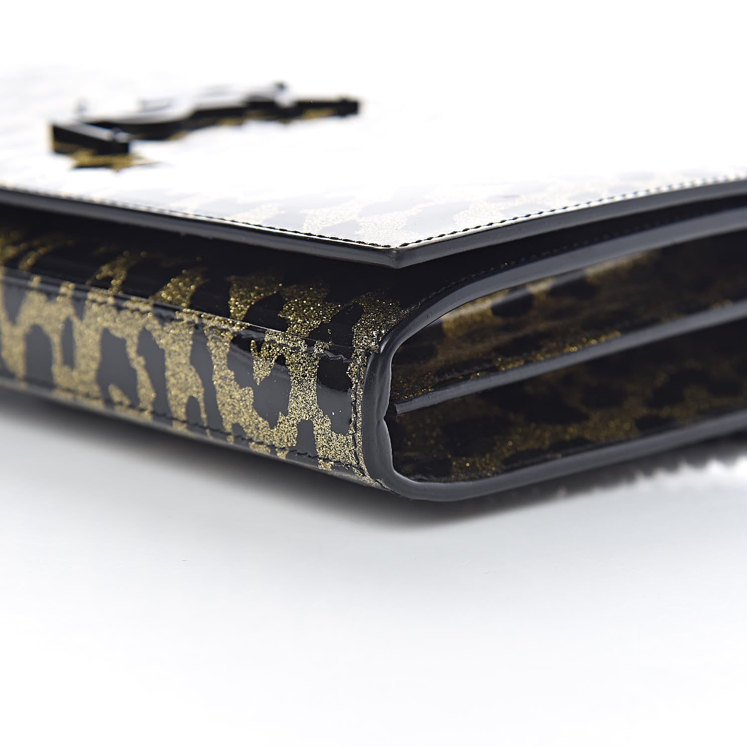 Saint Laurent Patent Leopard Print Monogram Chain Wallet Leopard Black Gold 10 of 10