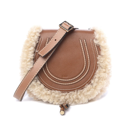 Chloe Small Grain Shiny Calfskin Shearling Small Marcie Round Crossbody Bag Caramel 1 of 8