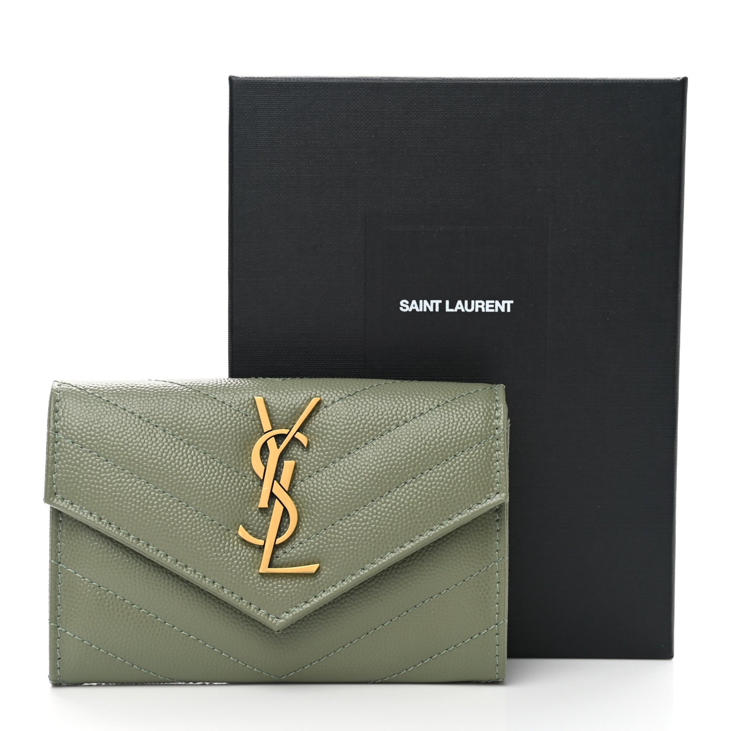 Grain De Poudre Matelasse Chevron Small Monogram Envelope Wallet Light Sage
