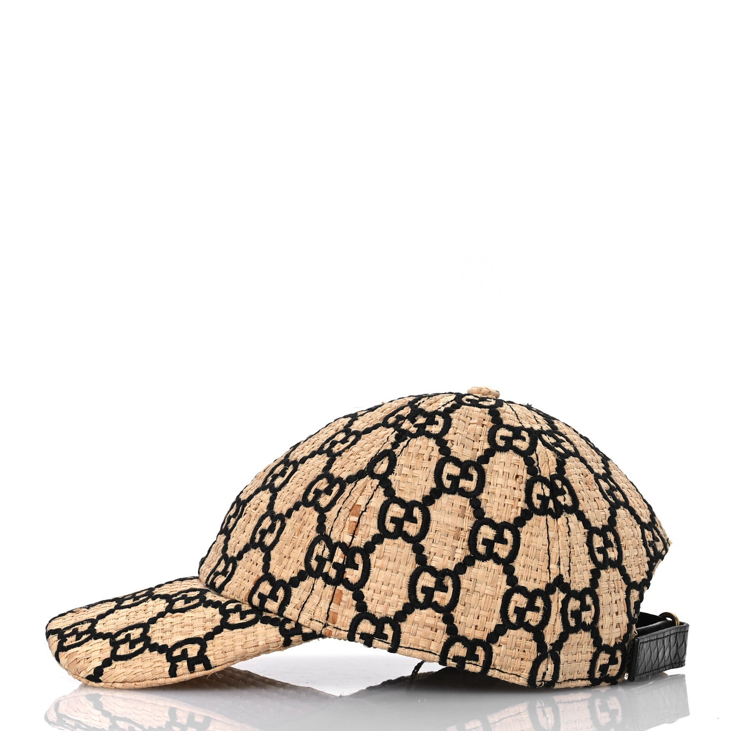 Gucci Raffia GG Monogram Elaphe Embroidered Aisha Baseball Hat XL Ivory Black 4 of 10
