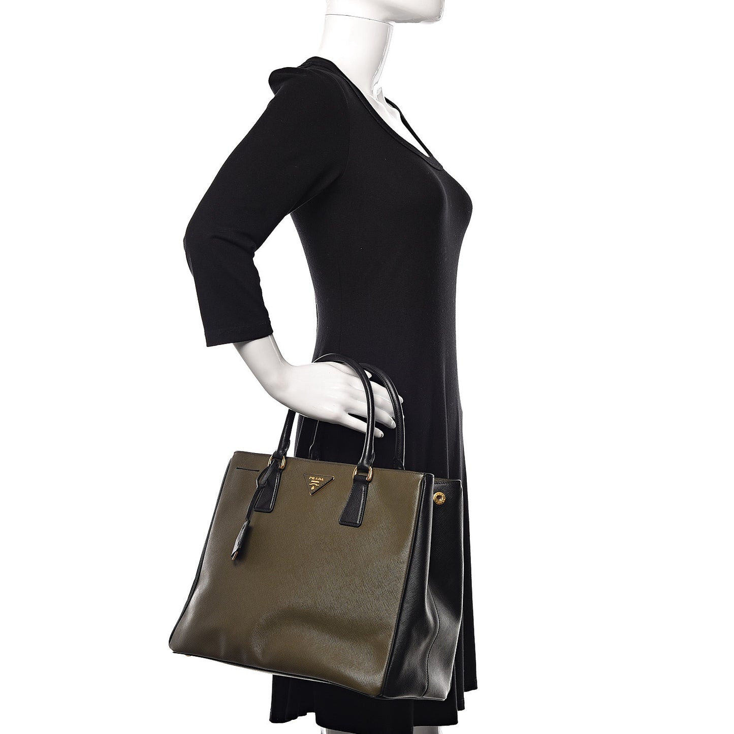 Saffiano Lux Bi-Color Medium Tote Militare Black