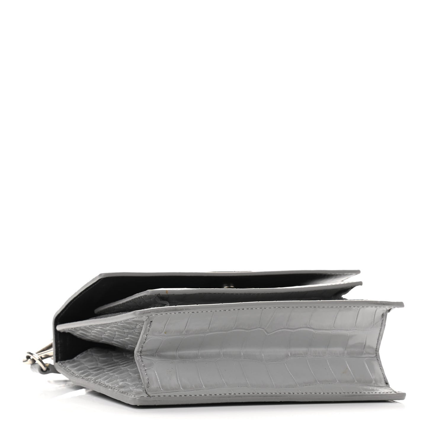 Shiny Calfskin Crocodile Embossed XS Sharp Top Handle Bag Balenciaga Grey