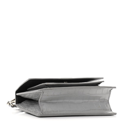 Balenciaga Shiny Calfskin Crocodile Embossed XS Sharp Top Handle Bag Balenciaga Grey 4 of 9