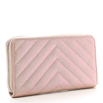 Chanel Iridescent Caviar Chevron Quilted Medium Zip Around Wallet Light Gold 3 of 9