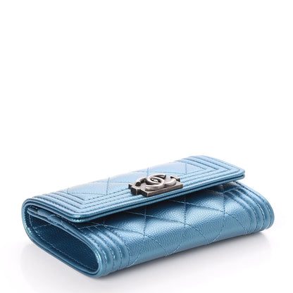 Chanel Metallic Caviar Quilted Boy Card Holder Wallet Turquoise 4 of 8