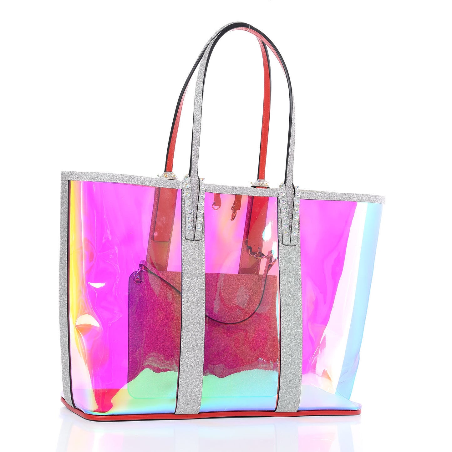 PVC Spikes East West Cabata Tote Silver