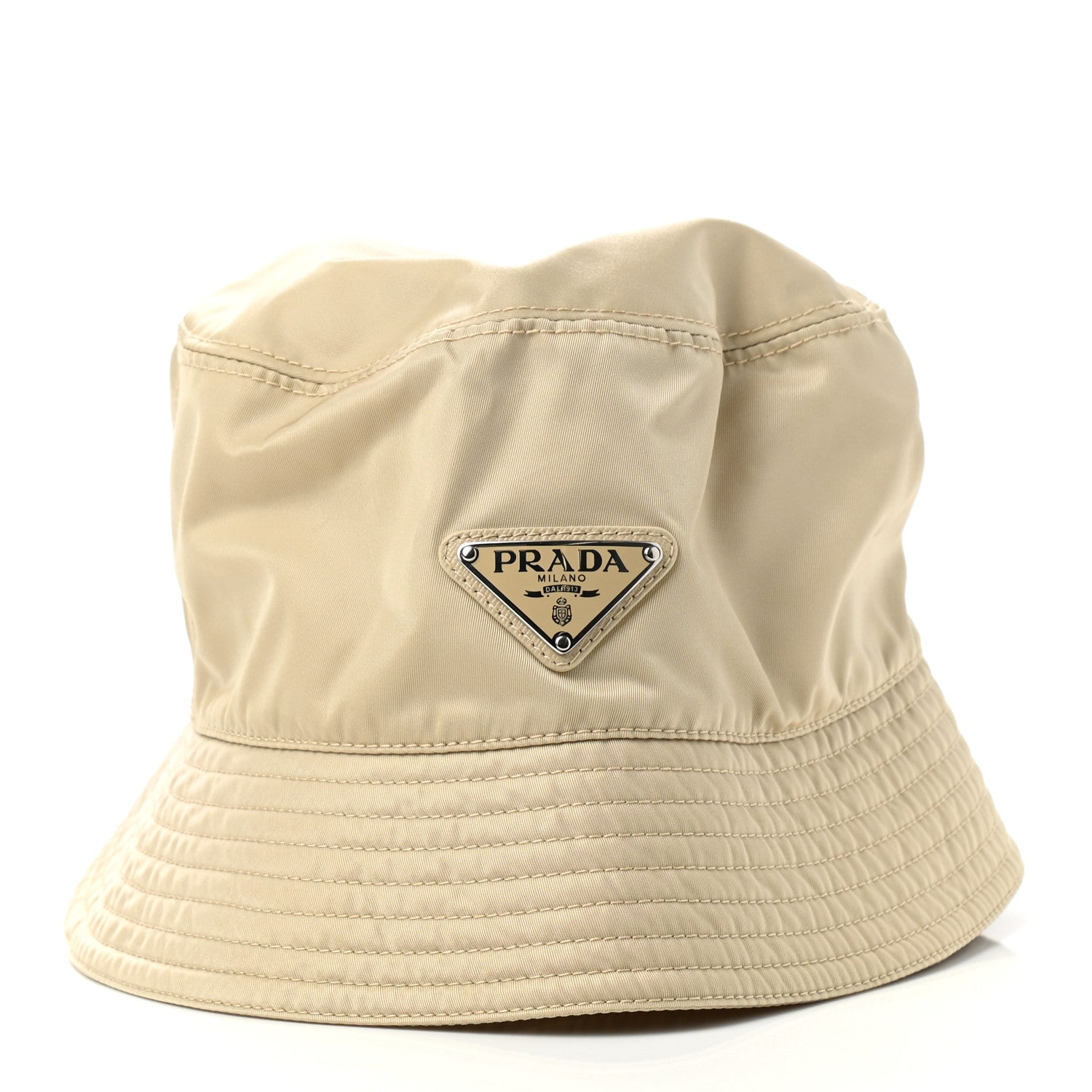Prada Re-Nylon Metal Triangle Logo Womens Bucket Hat M Deserto 1 of 8