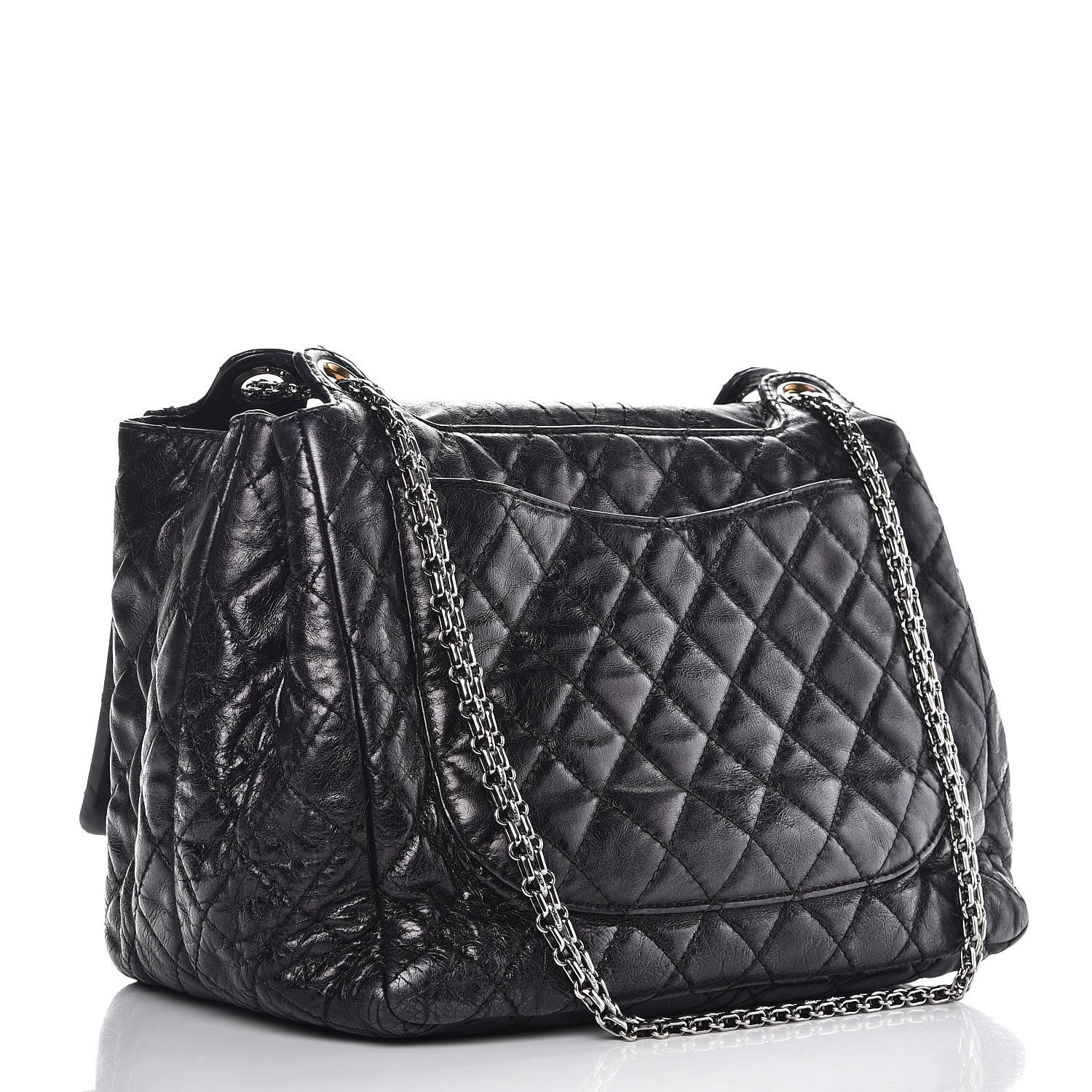 Chanel Metallic Aged Calfskin Quilted Reissue 2.55 Accordion Flap Black 3 of 16