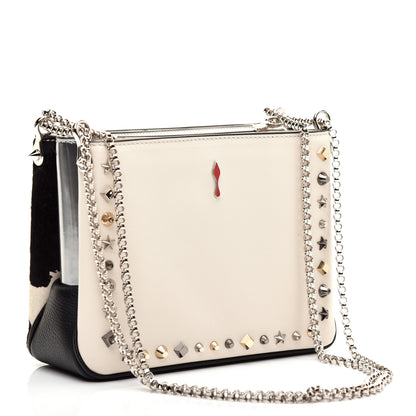 Christian Louboutin Calfskin Pony Hair Spiked Small Tribouli Shoulder Bag Brown Ivory Multimetal 3 of 9