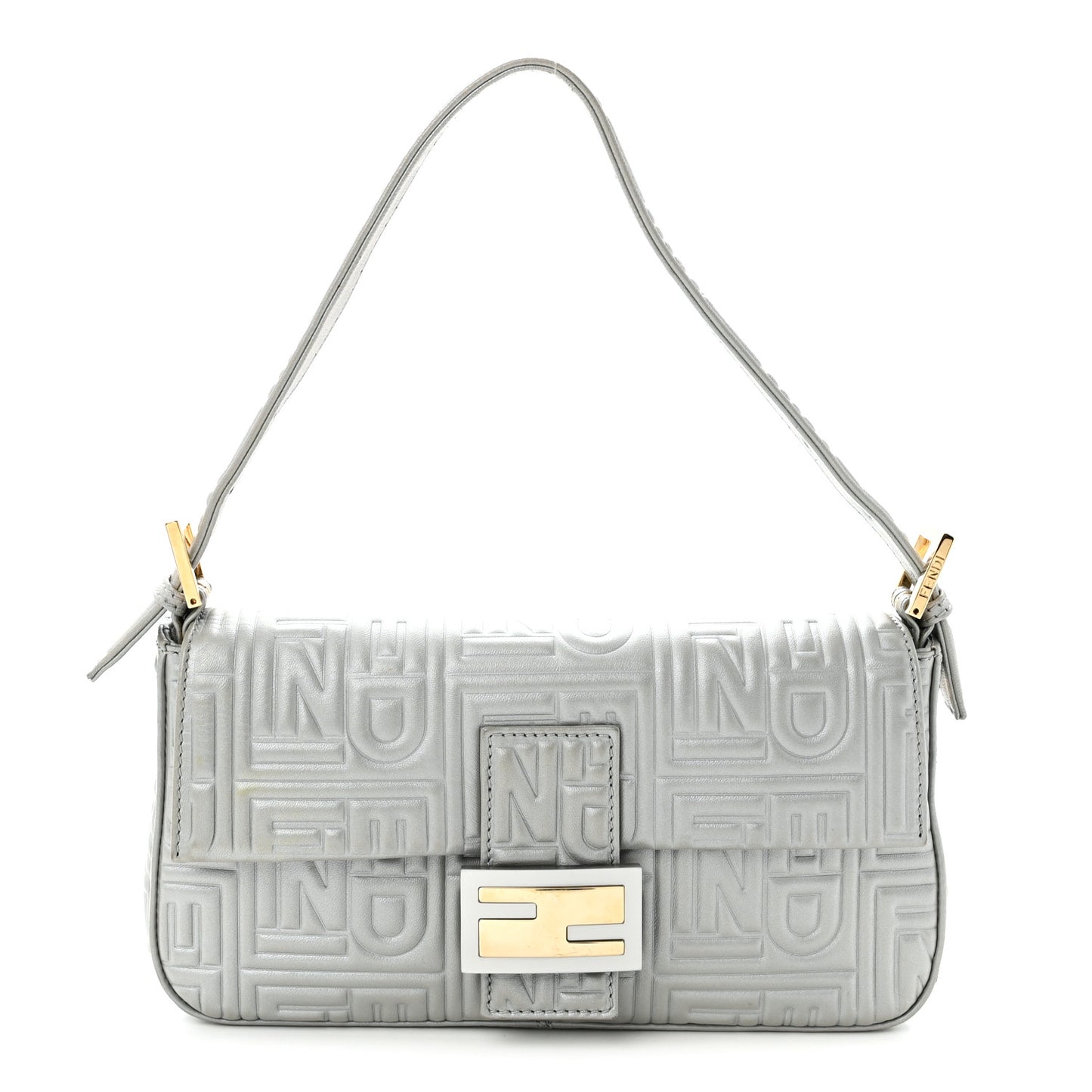 Nappa Logo Embossed Baguette Silver