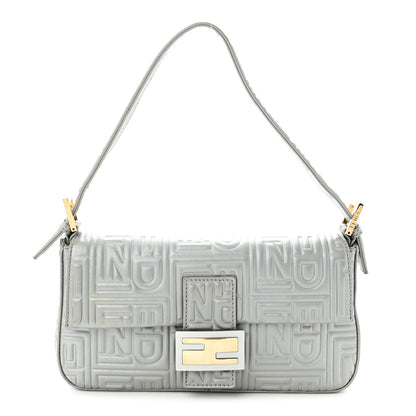 Fendi Nappa Logo Embossed Baguette Silver 1 of 10