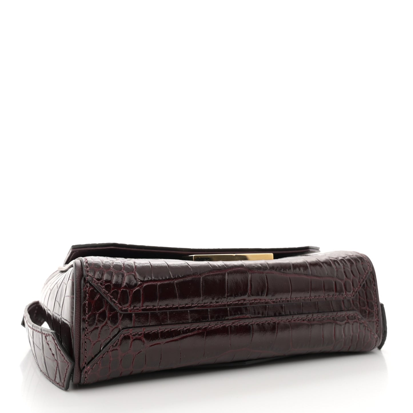 Calfskin Crocodile Embossed Eden Mini Top Handle Burgundy