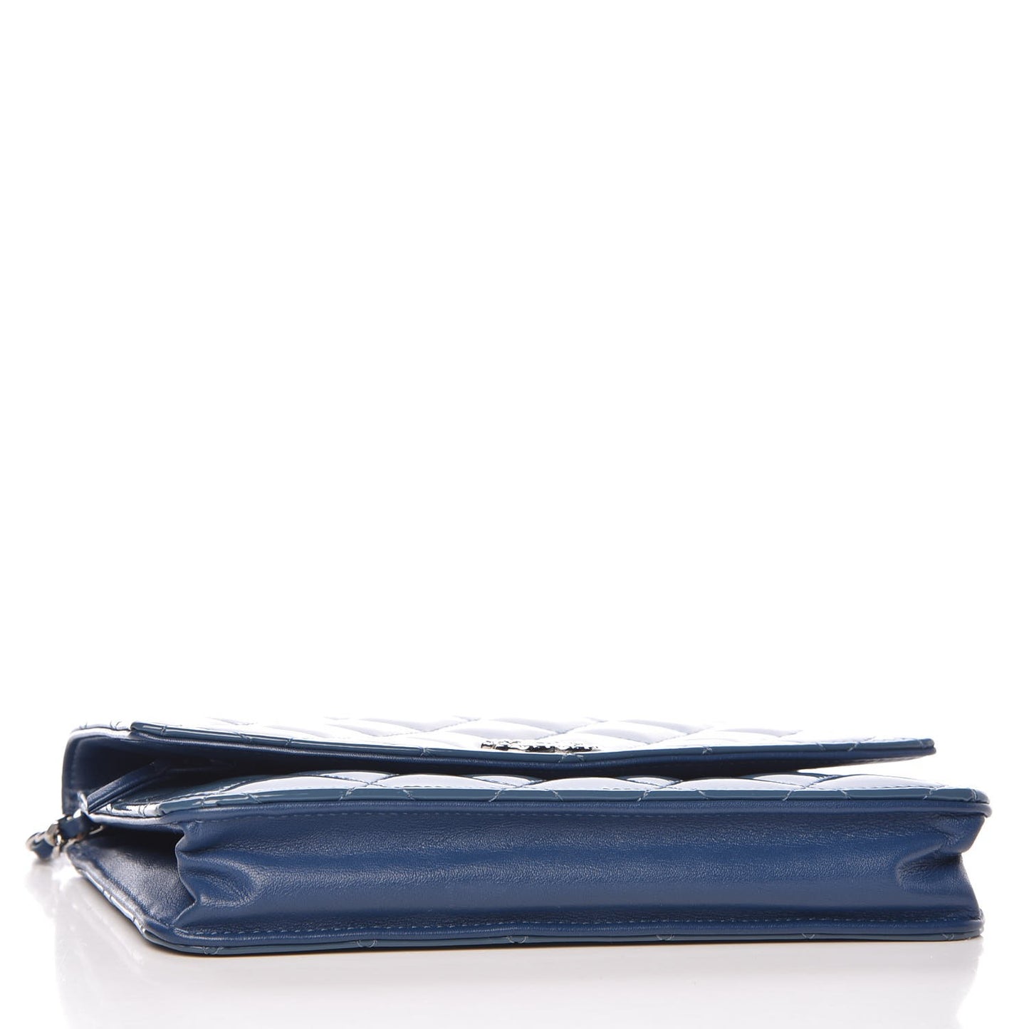 Patent Quilted Brilliant Wallet On Chain WOC Blue