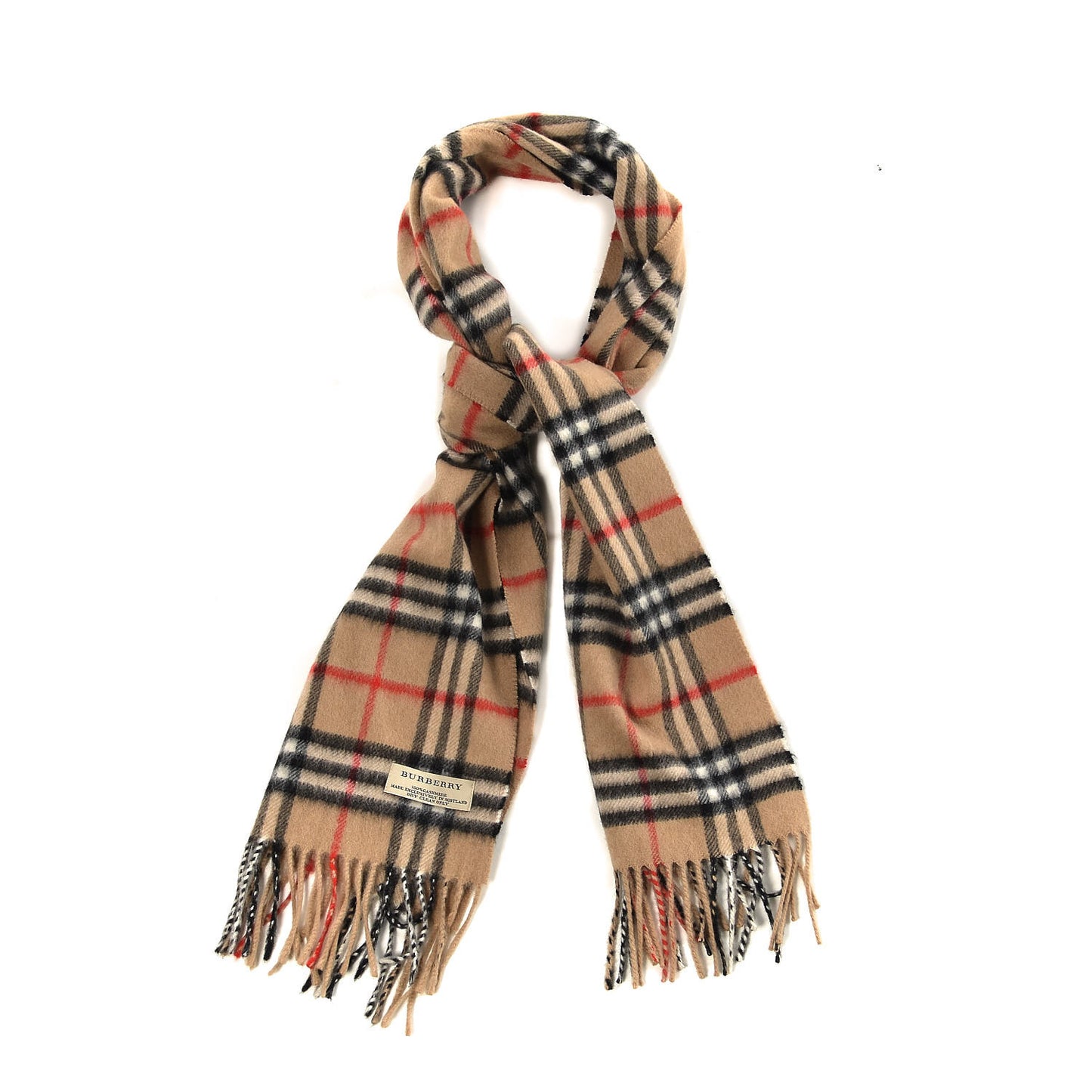 Cashmere Nova Check Fringe Scarf Camel