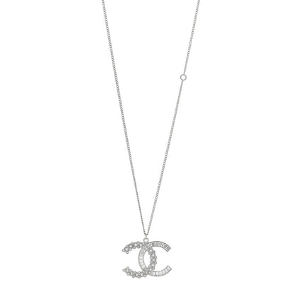 Chanel Metal Baguette Crystal Large CC Necklace Silver 1 of 5